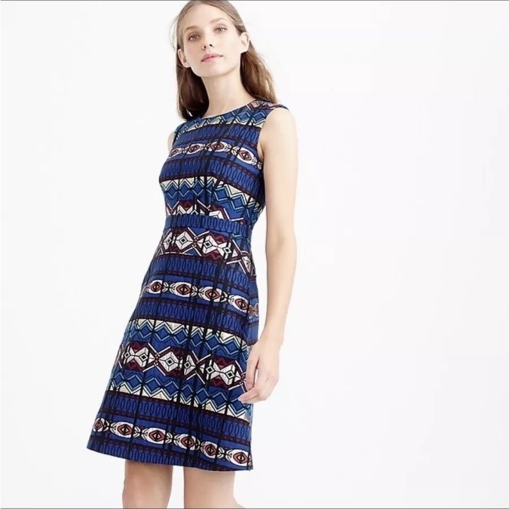 J. Crew Blue Metallic Patterned Dress
